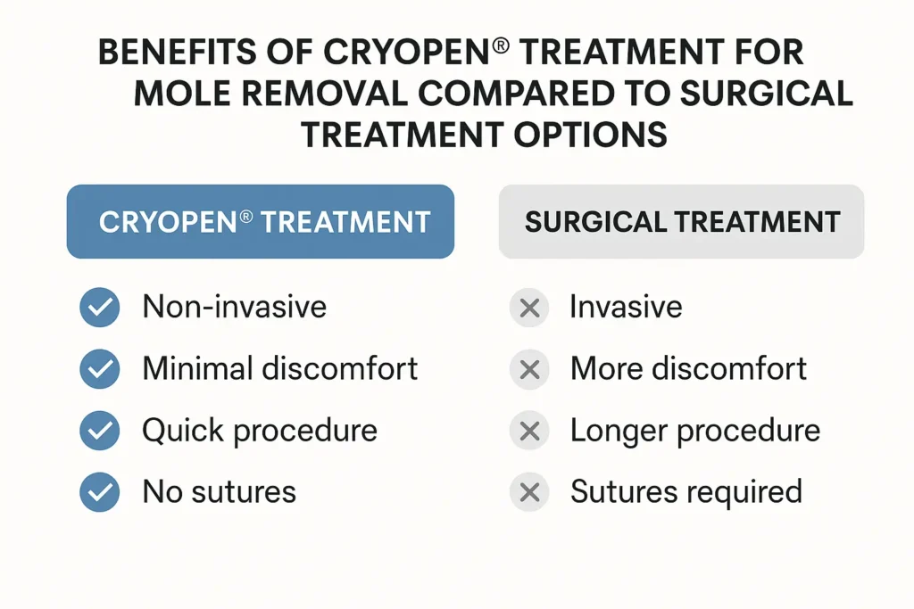 Table to show the benefits of getting moles removed Bradford-on-Avon from LA LIPO