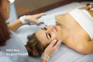 Woman having Hi-Fu to reduce wrinkles Bradford-on-Avon.
