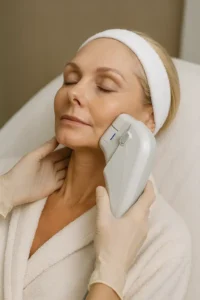 Woman receiving HIFU non surgical facelift treatment Bradford-on-Avon
