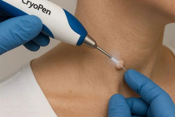 Person receiving cryotherapy Bradford-on-Avon for skin tag removal