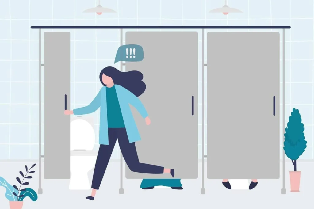 graphic of Urine incontinence Bradford-on-Avon woman running to the toilet.