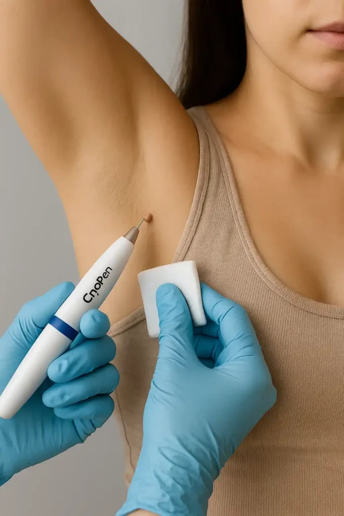 woman having cryopen to remove underarm skin tags Bradford-on-Avon