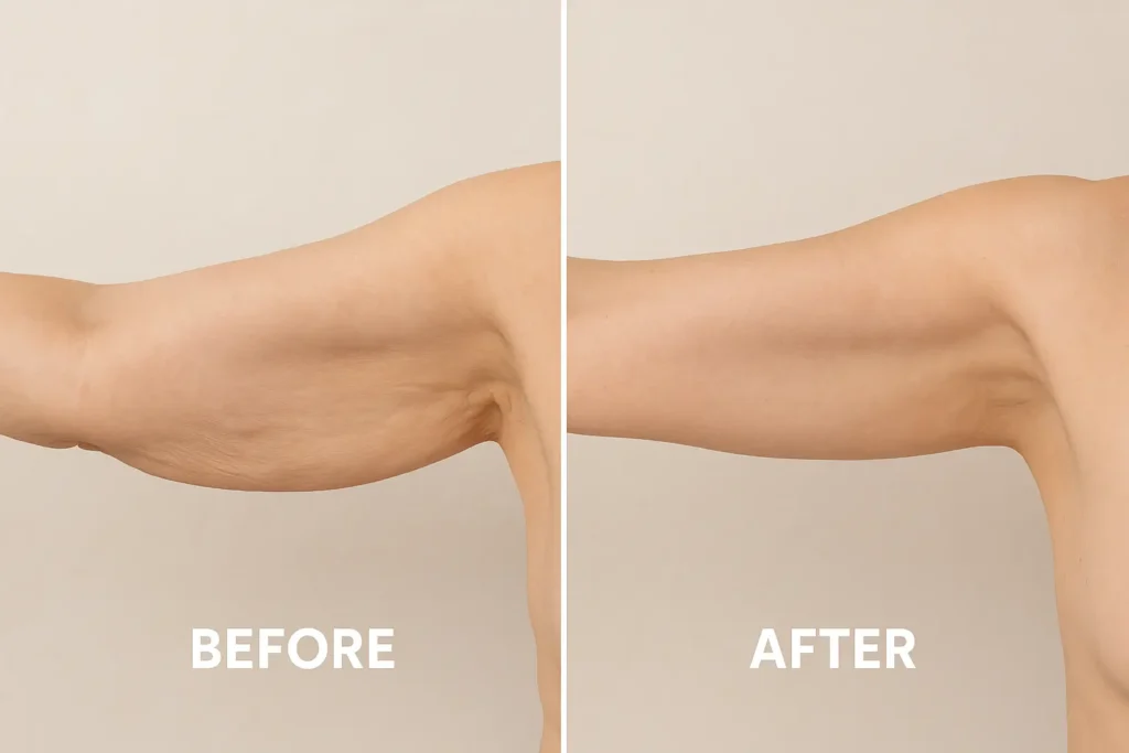Picture of LA LIPO Bradford-on-Avon before and after results of skin tightening treatment on the upper arms.
